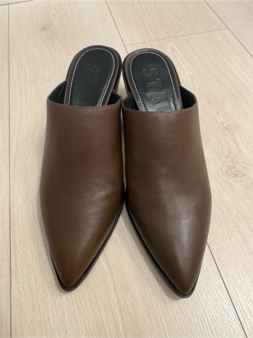 STAUD Brown Pointed Slip-On Leather Mules